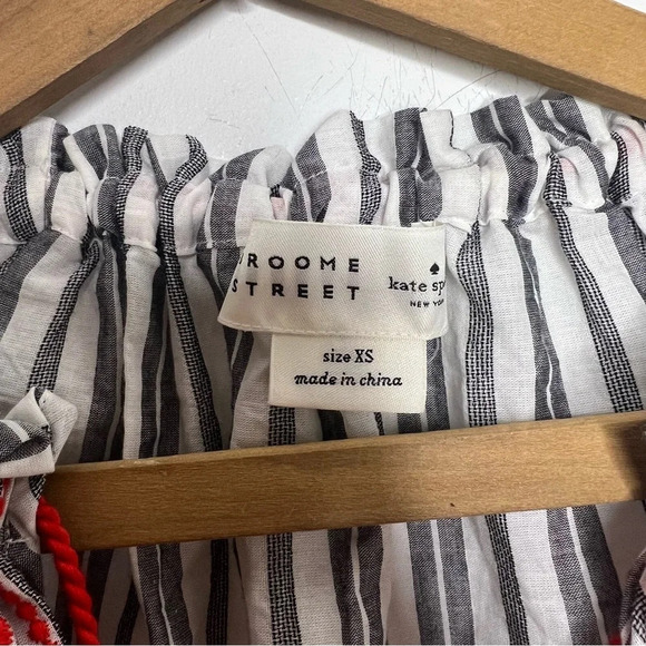 Kate Spade Broome Street Embroidered Striped Boho Peasant Blouse Tassel Top - Picture 8 of 11